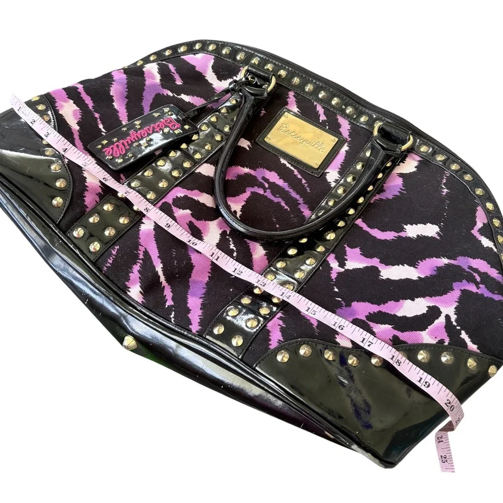 Betseyville Betsey Johnson Purple Zebra Studded Satchel Bag Large Indie McBling